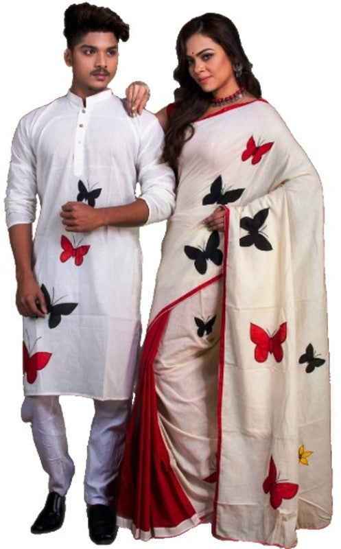 Stylish fashionable Couple Dress Saree Panjabi