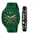 MissPerfect Green Square Pu Wrist Watch With King Bracelet Men Watch