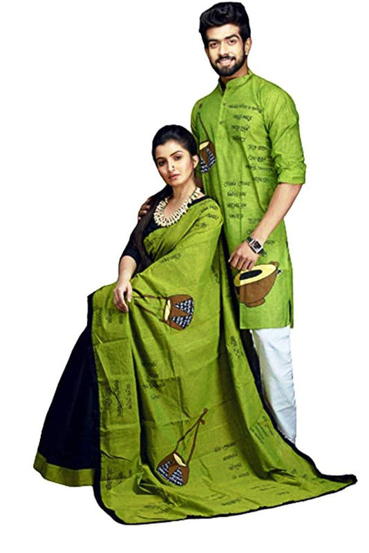 Buy Dheu Handloom Aqua Blue Khadi Cotton Saree & Kurta Couple Set- (Size-  L) Online at Best Prices in India - JioMart.